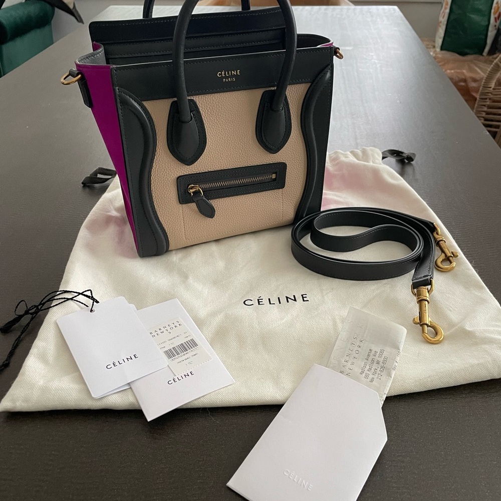 New Celine nano luggage tote Magenta rare receipt bag